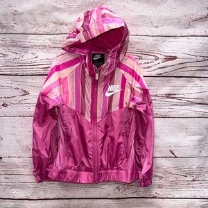 Nike Pink Striped Hooded Windbreaker Jacket